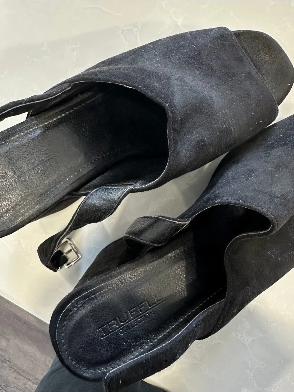 Black Suede 4 Inch Platform Chunky Mule Heels - Size 7
